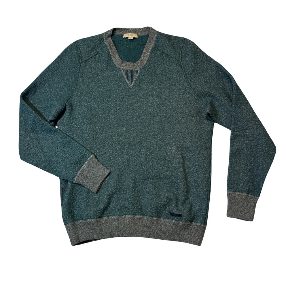 Burberry mens S Small green gray wool cotton thick pullover sweater EUC